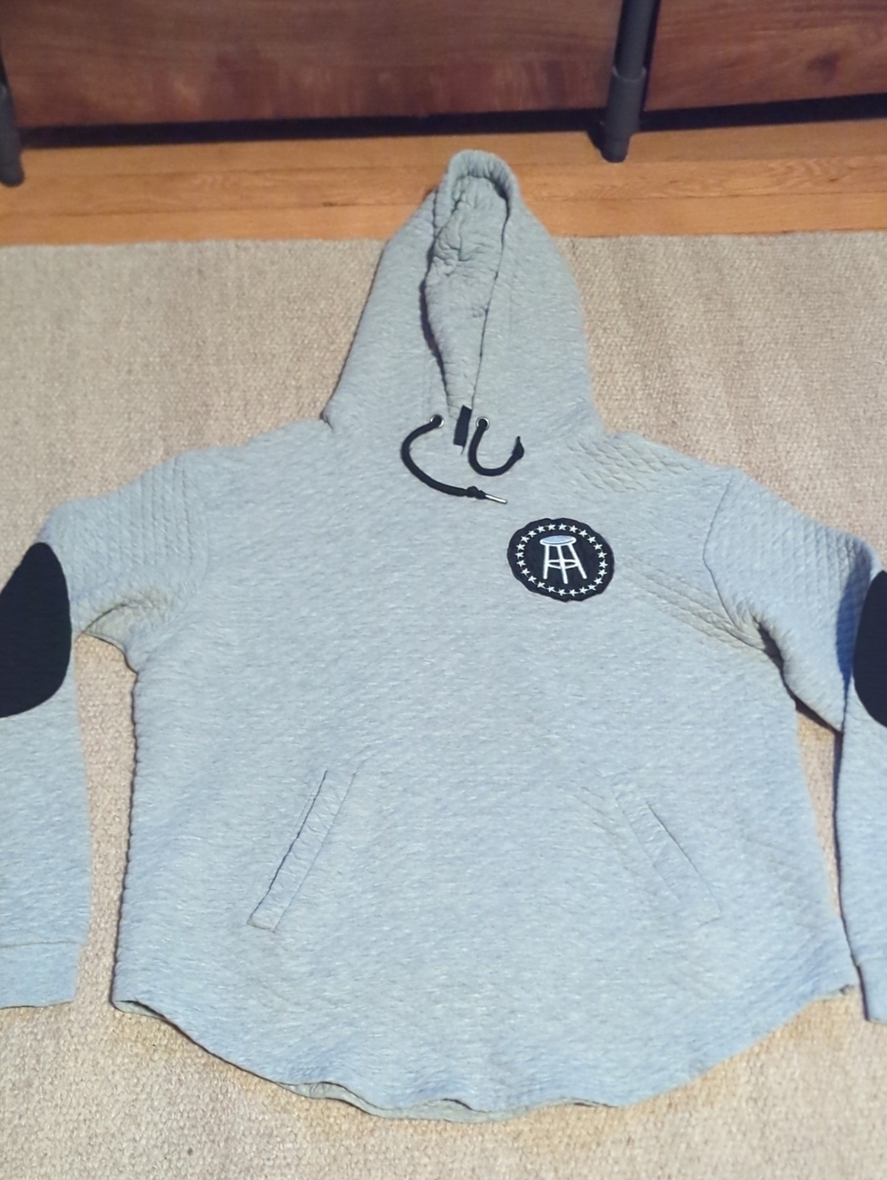 Mens Barstool Sports Quilted Hooded Sweatshirt Size Small Grey/Black